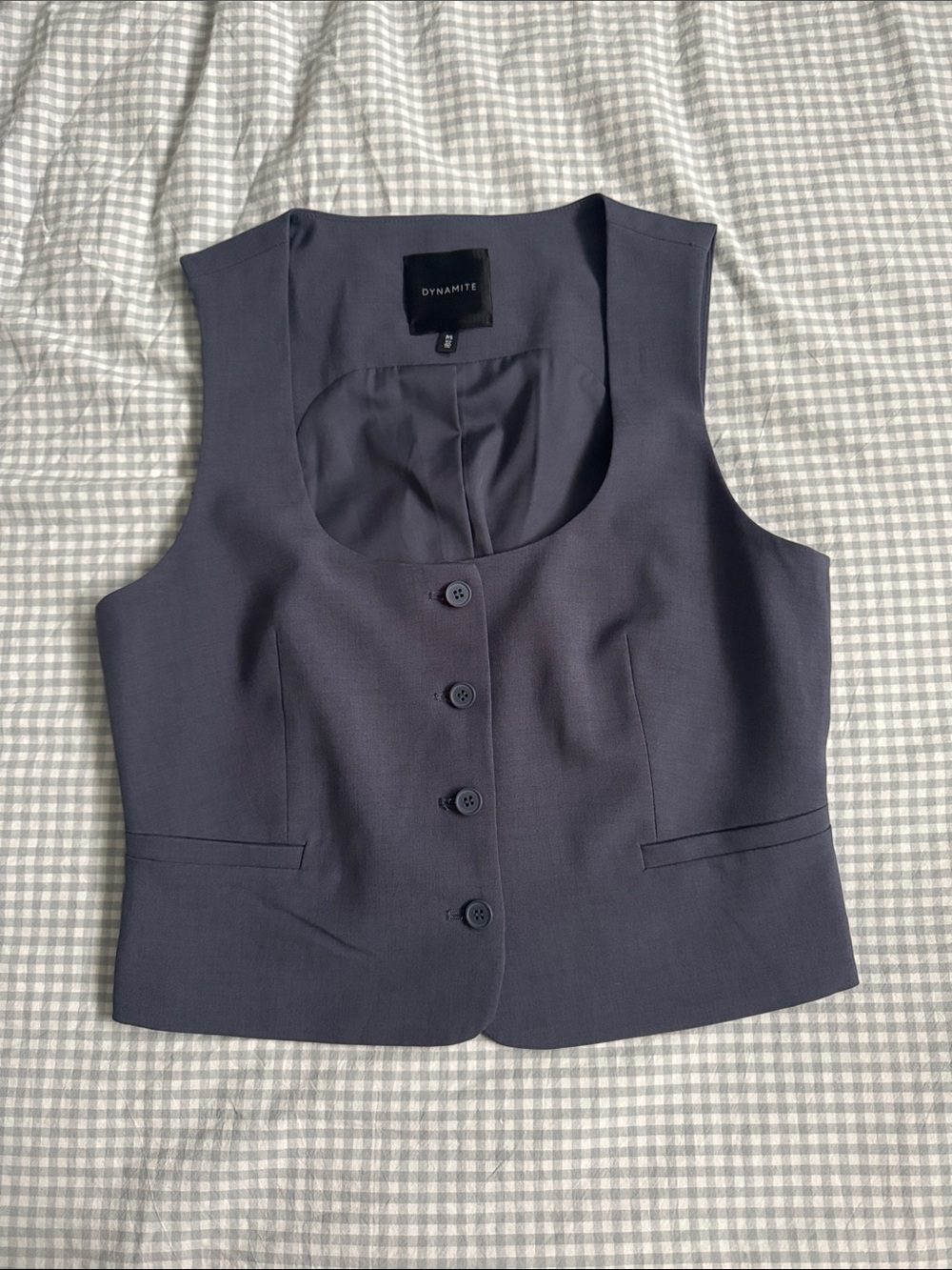 DYNAMITE Navy Oxford Blue Sleeveless Button Vest